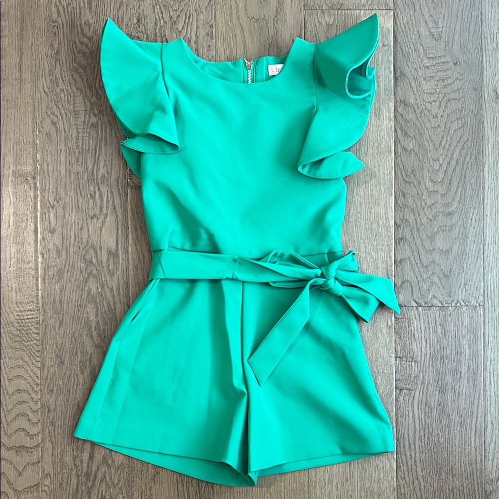 Like New - GB Girls 6 Solid Tiered Ruffle Sleeve Tie Front Romper
